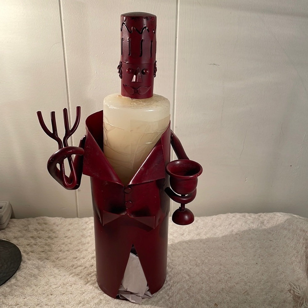 Brutalist Chef Waiter Burnt Red Bottle Holder Chain Attached Hat Conversational